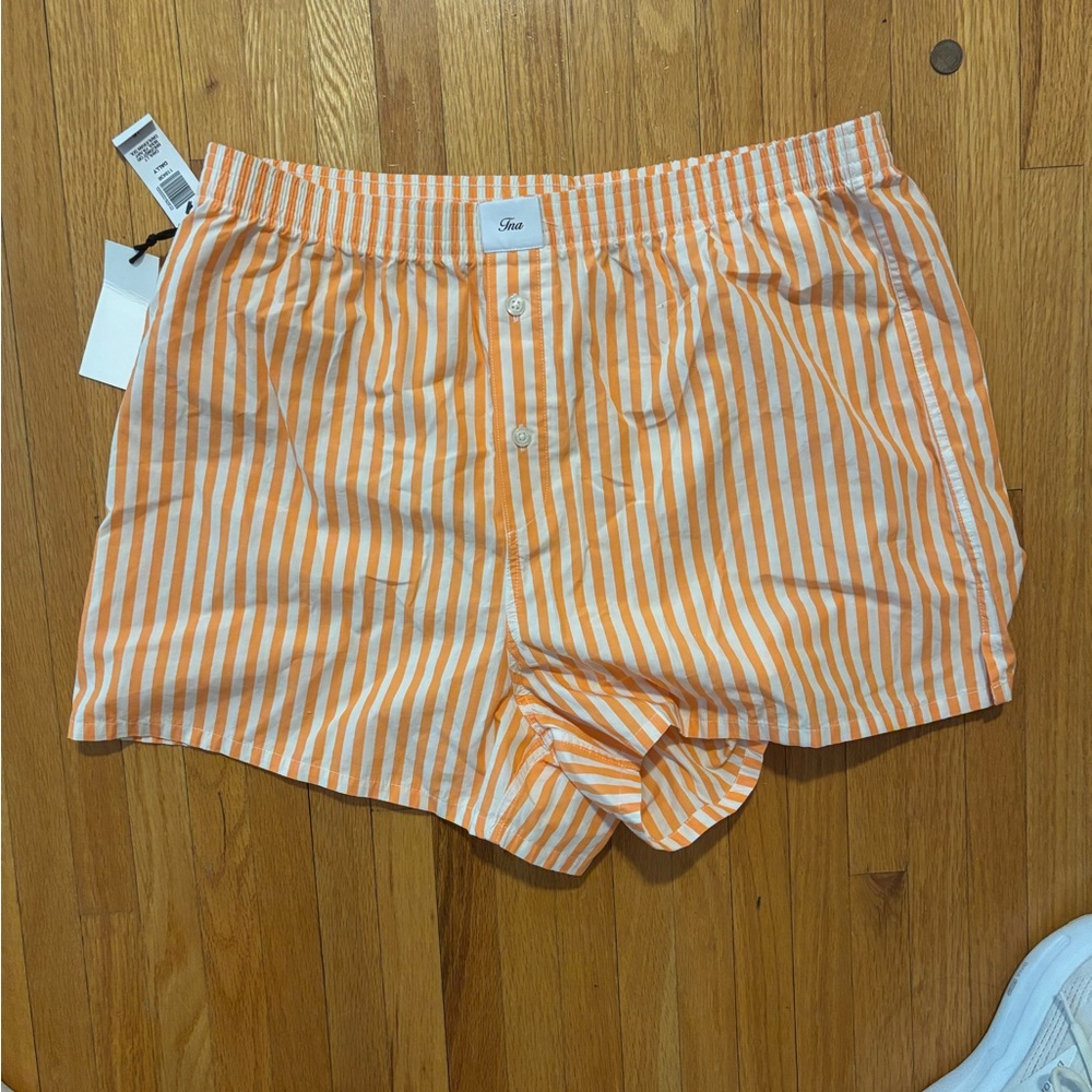 Staud Orange Striped Women's Shorts